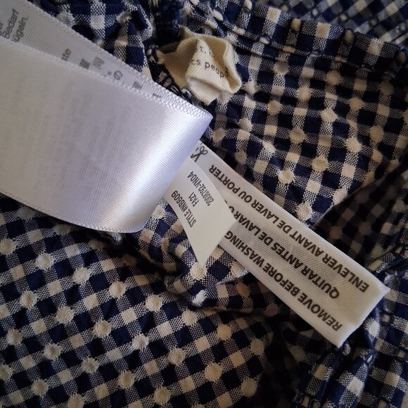 Madewell Women's Size XL Blue White Gingham Textured Cotton Wrap Top - Picture 7 of 11